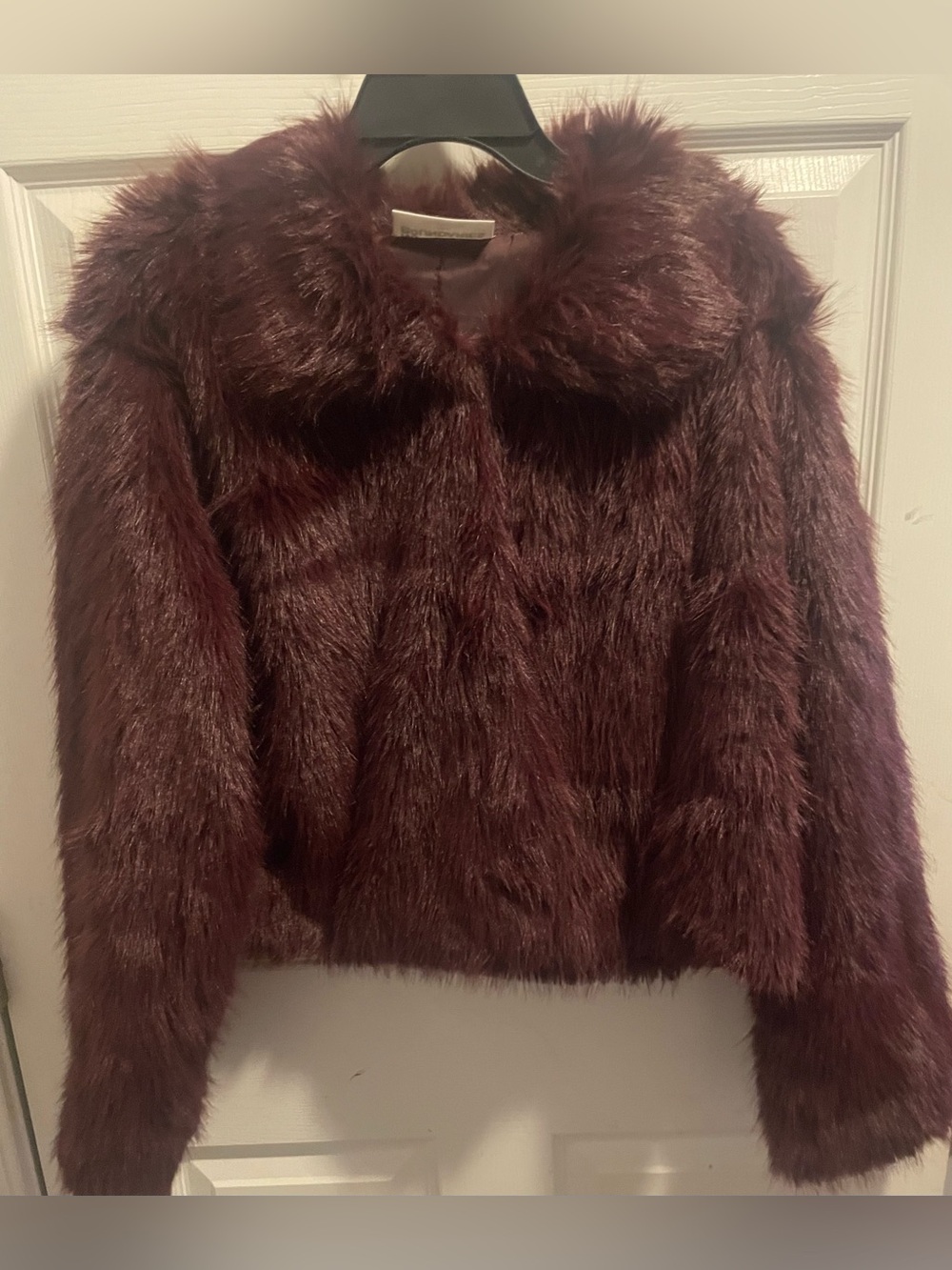 NWT No Boundaries Dark Cherry Faux Fur Cropped Coat Jacket L 12-14